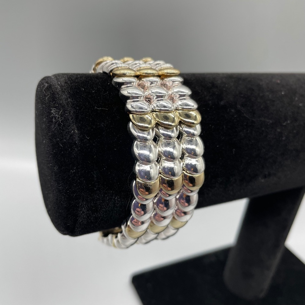 Napier Vintage Two Tone Silver Gold Textured Link Stretch Statement Bracelet